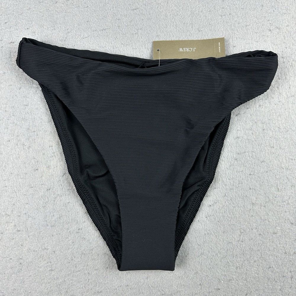 NWT J Crew Ribbed High-Rise Cheeky Bikini Bottom Women's Size Large Black NEW